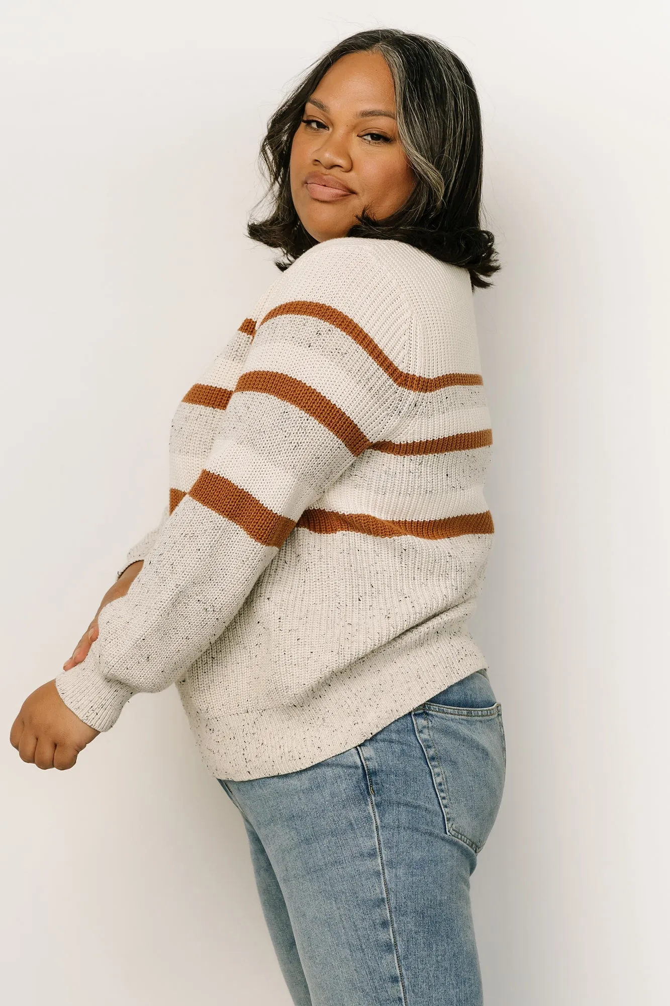 Peyton Striped Sweater | Cream   Camel