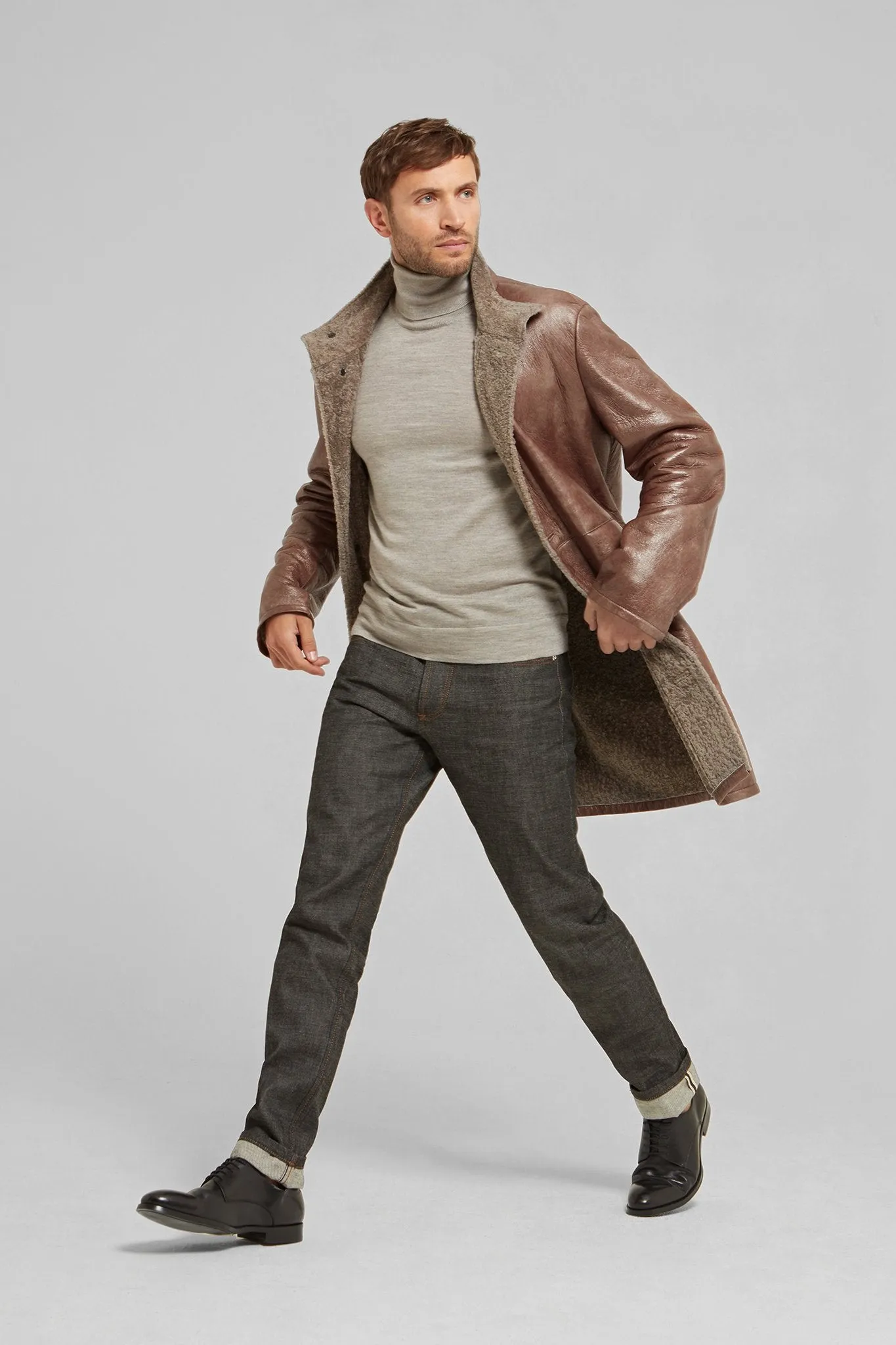 Polished Leather and Shearling Coat