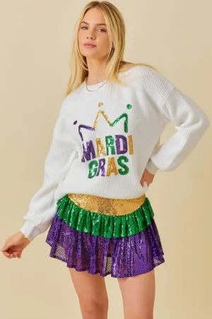 Sequin Crown Mardi Gras Sweater