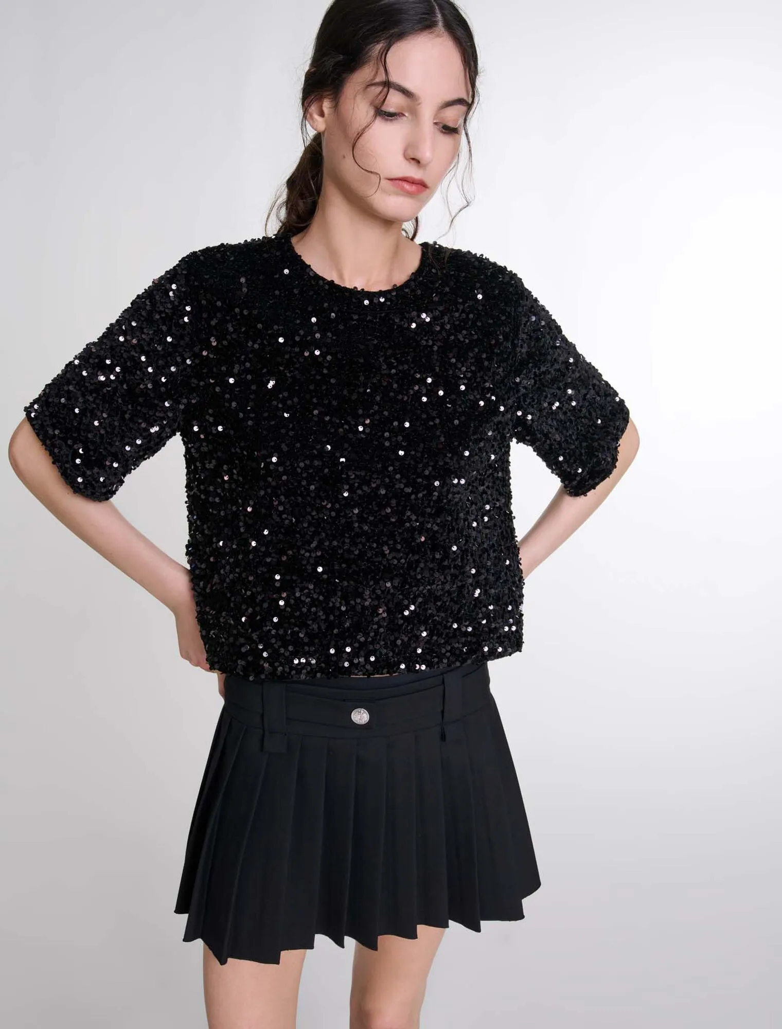 Sequinned velvet top