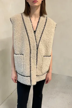 SHEARLING VEST WITH CONTRAST STITCH