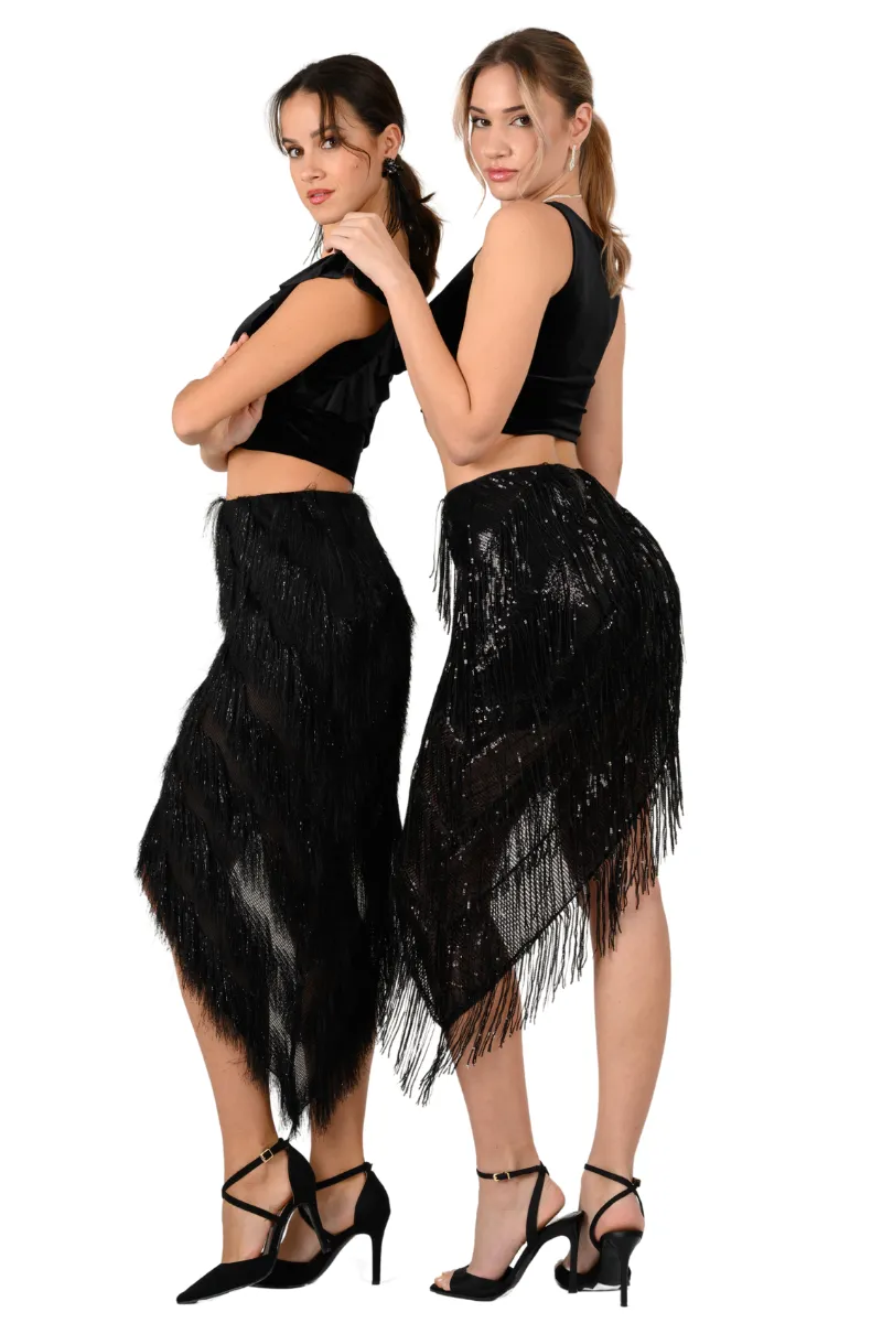 Shimmer Soft Fringe Asymmetric Tango Skirt