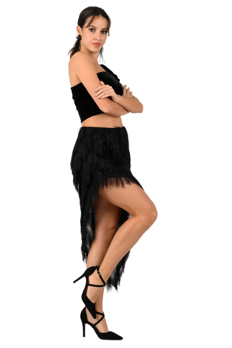 Shimmer Soft Fringe Asymmetric Tango Skirt