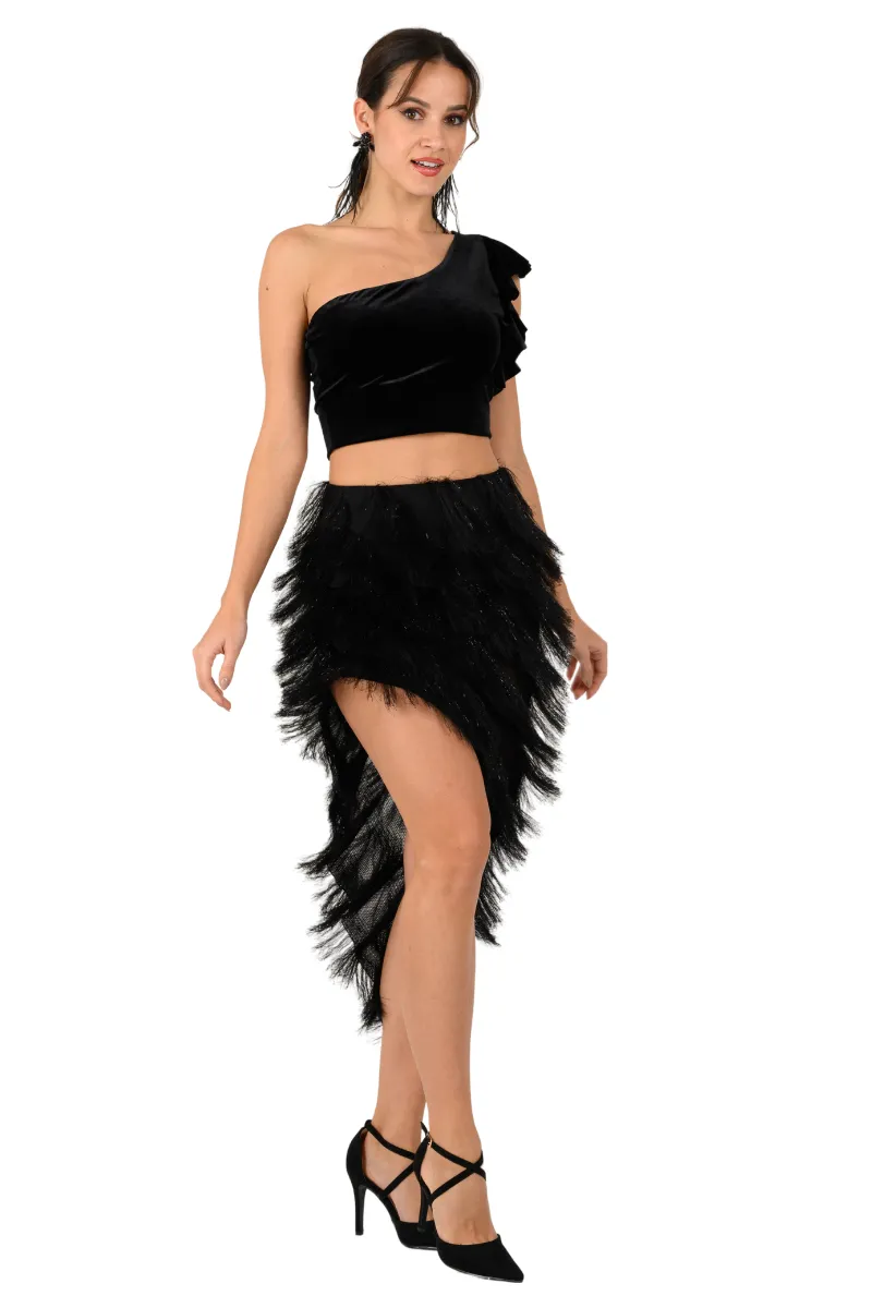 Shimmer Soft Fringe Asymmetric Tango Skirt