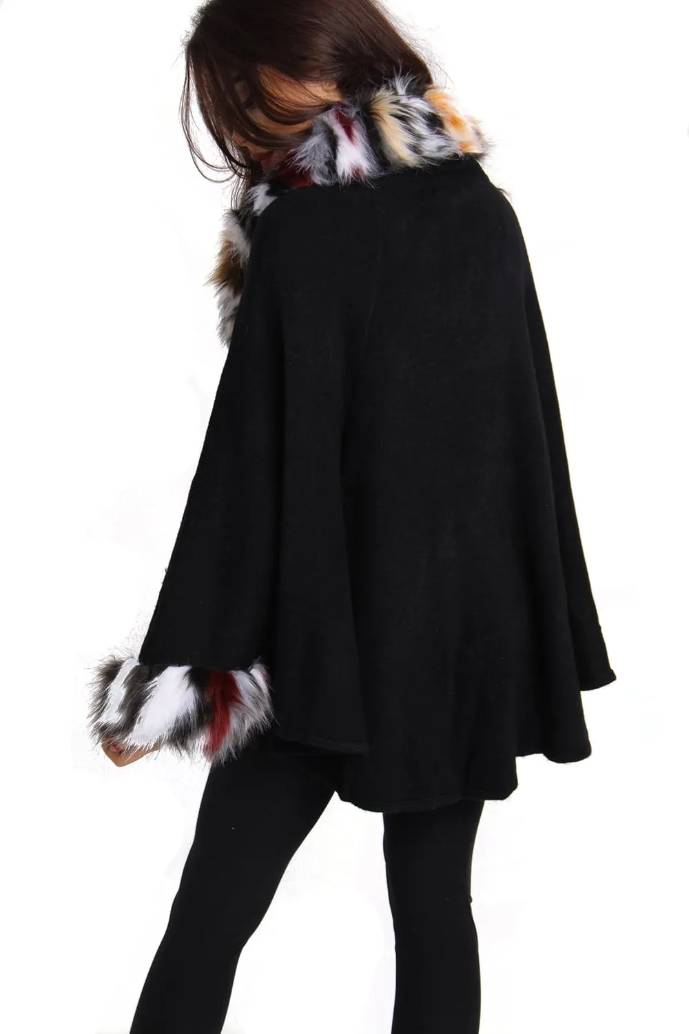 Short Faux Fur Cape With Sleeves