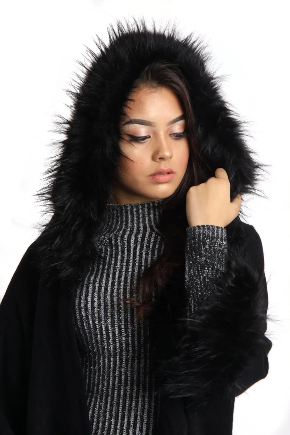 Short Faux Fur Cape With Sleeves