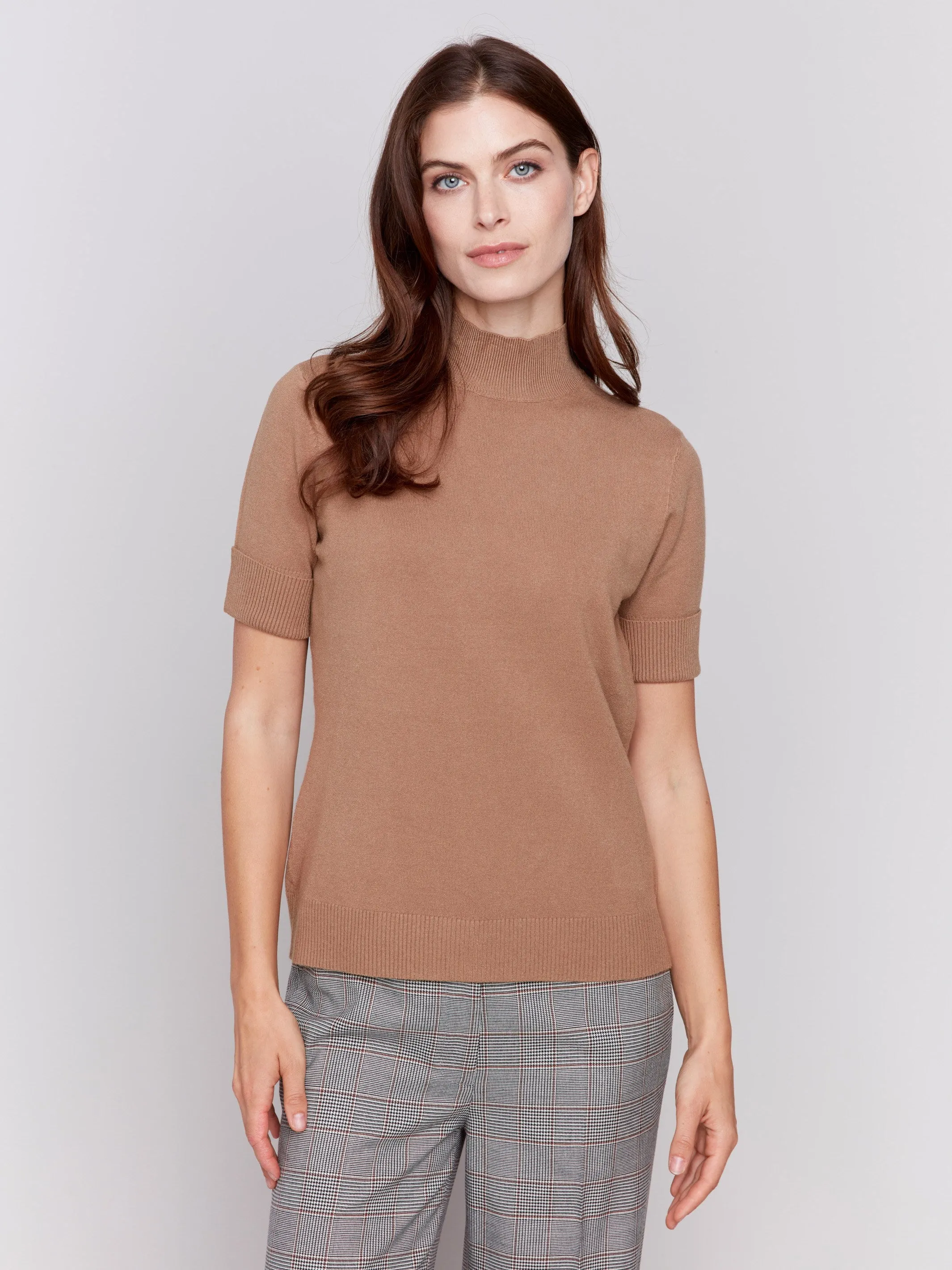 Short Sleeve Mock Neck Sweater - Truffle