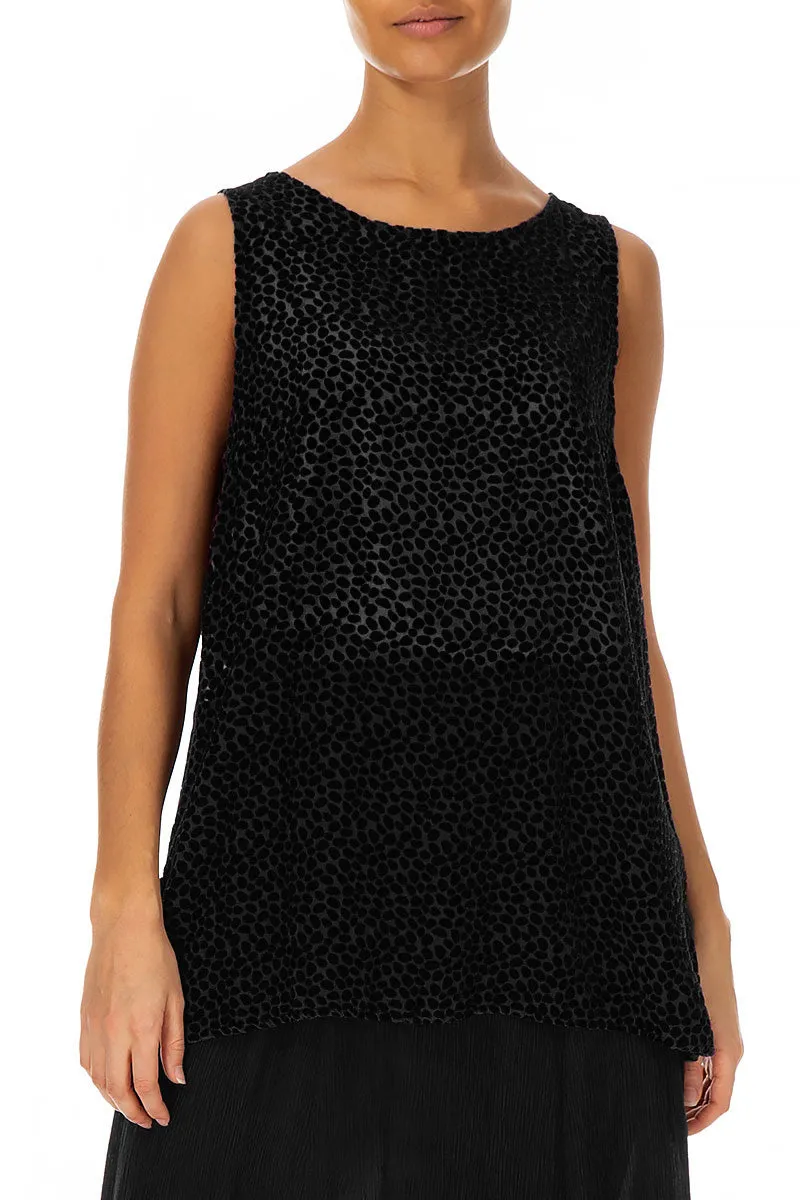 Sleeveless Devoré Dot Black Silk Velvet Blouse