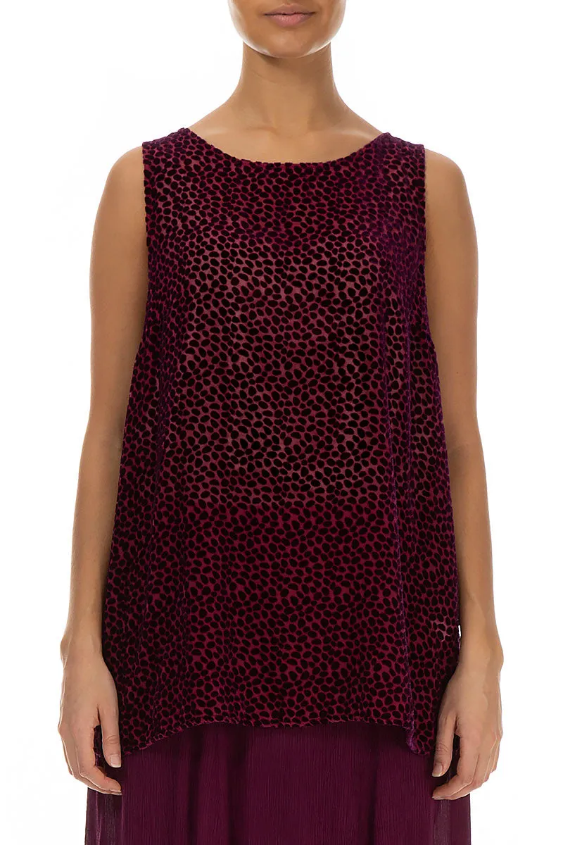 Sleeveless Devoré Dot Magenta Silk Velvet Blouse