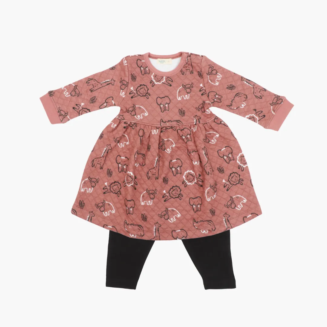 Snuggle Puff - Quilted Full sleeve Frock and pants for girls