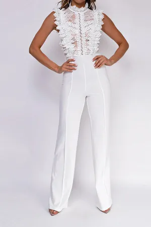 Stylish Mock Neck Lace Ruched Jumpsuit