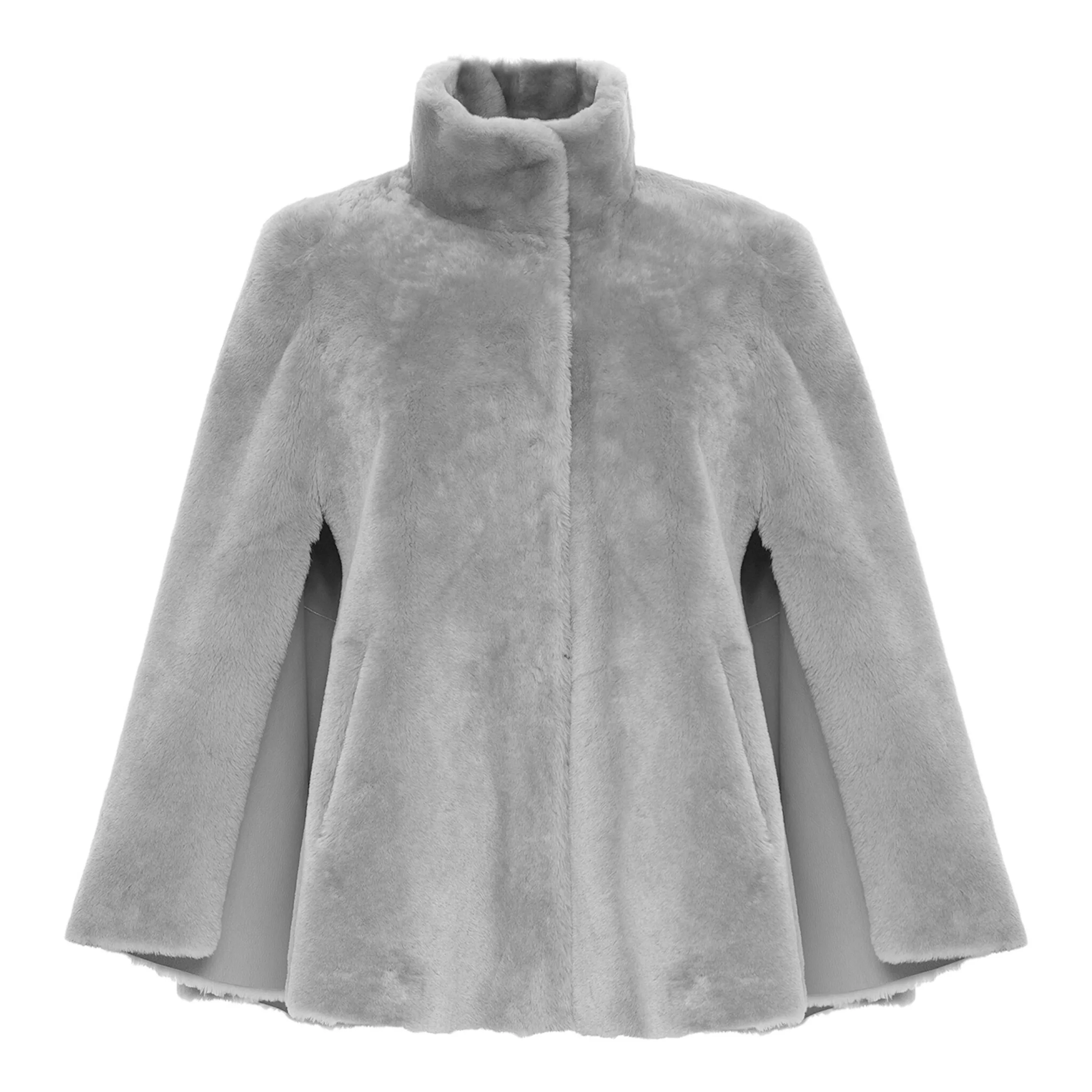 Suprema Reversible Shearling Cape - Dove Grey