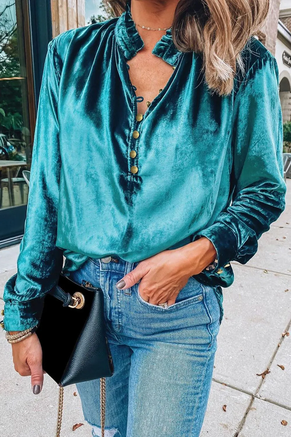 Tiffany Teal Velvet Blouse - Culture Heaven Special