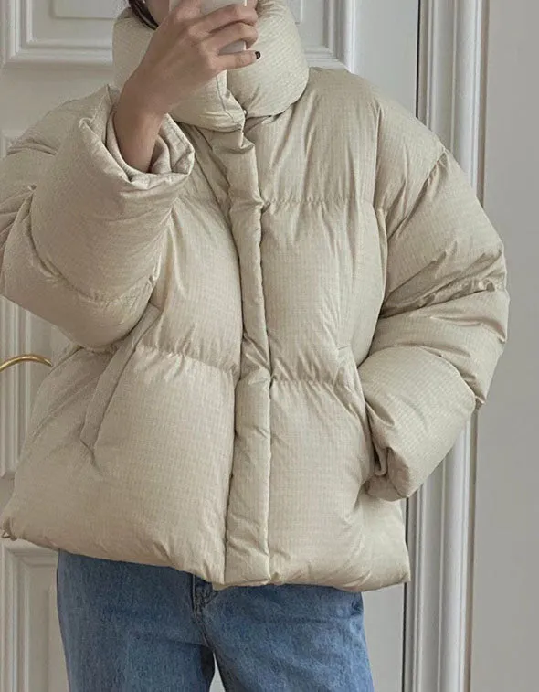 Warm Super Puffy Goose Down Puffer Jacket Quilted