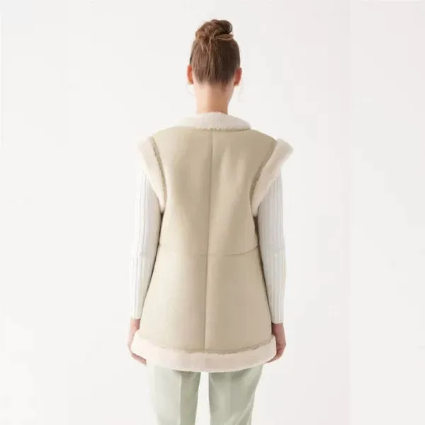 Women's Beige Sheepskin Leather Shearling Vest