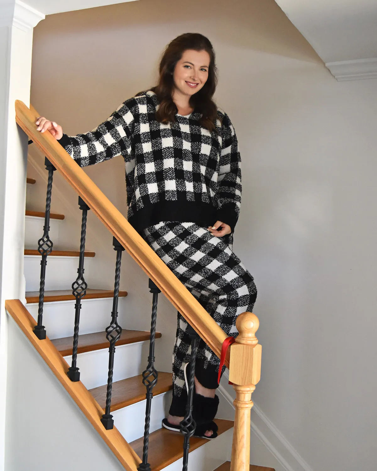 Women's Buffalo Check Soft and Cozy Knit Jogger Pants