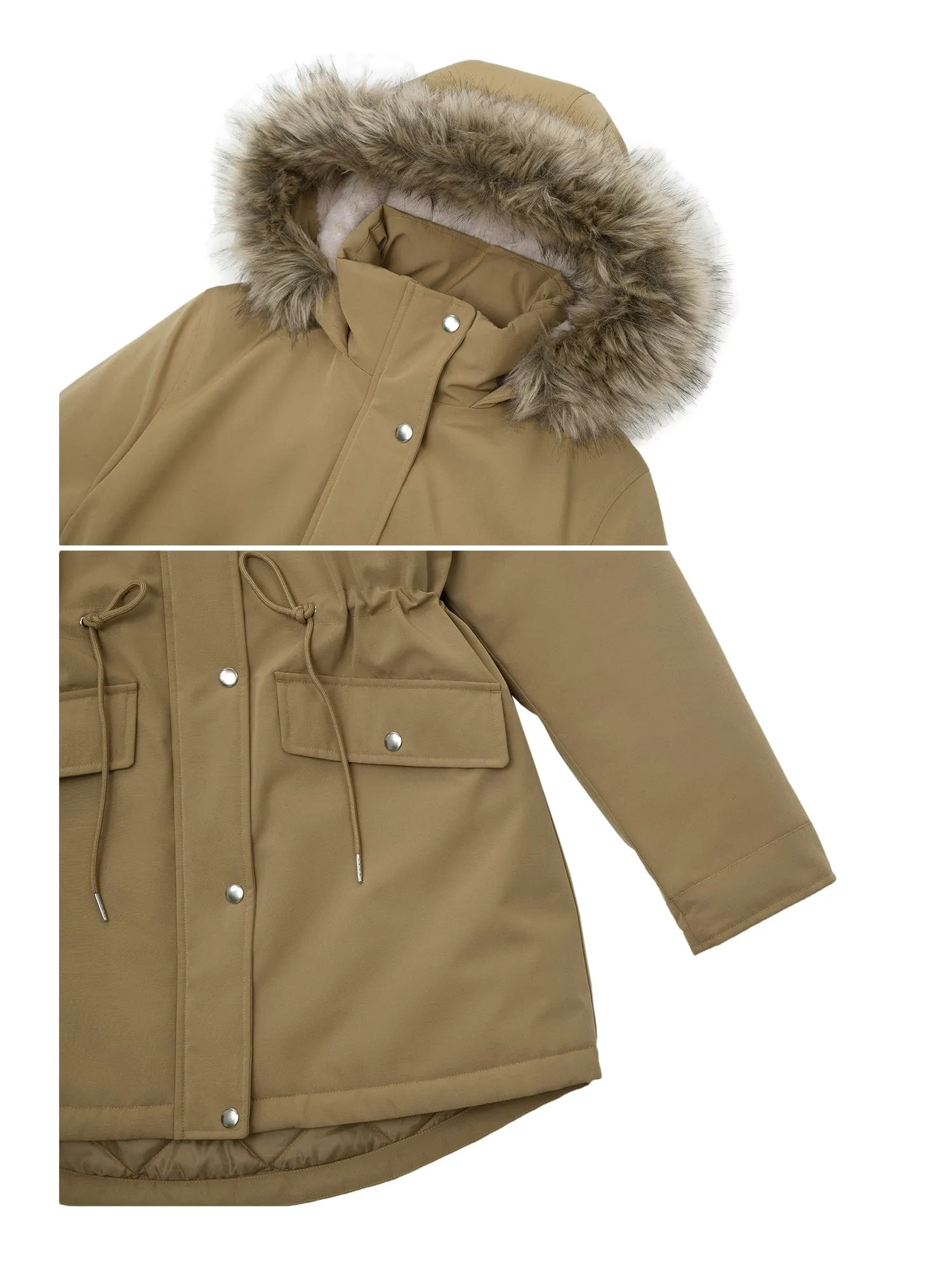 Women's Lightweight Parka Jacket with Faux Fur Hood