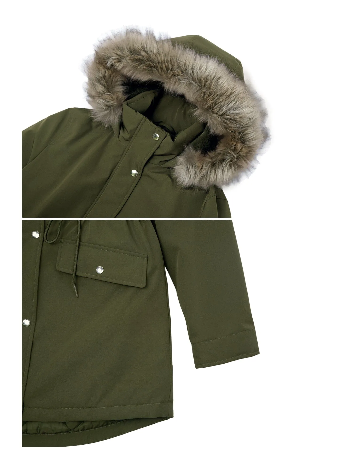 Women's Lightweight Parka Jacket with Faux Fur Hood