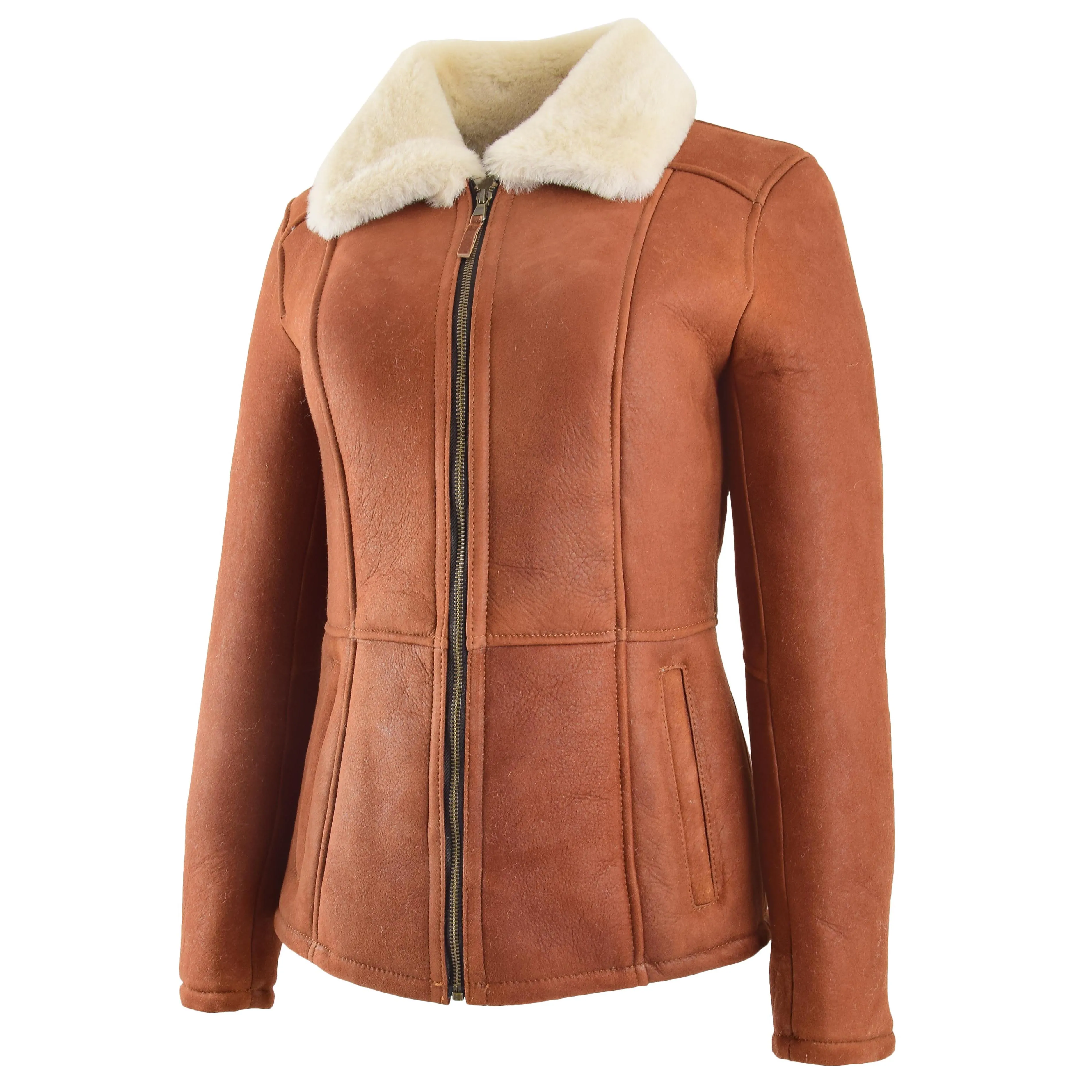 Womens Sheepskin Mid Length Coat Scarlett Whiskey