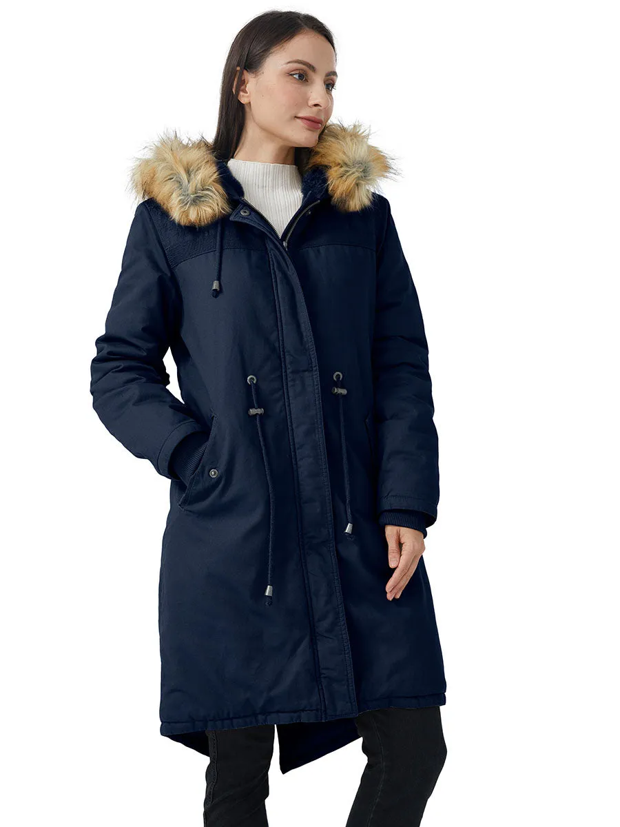 Women's Winter Long Hooded Sherpa Lined Parka Jacket Warm Coat