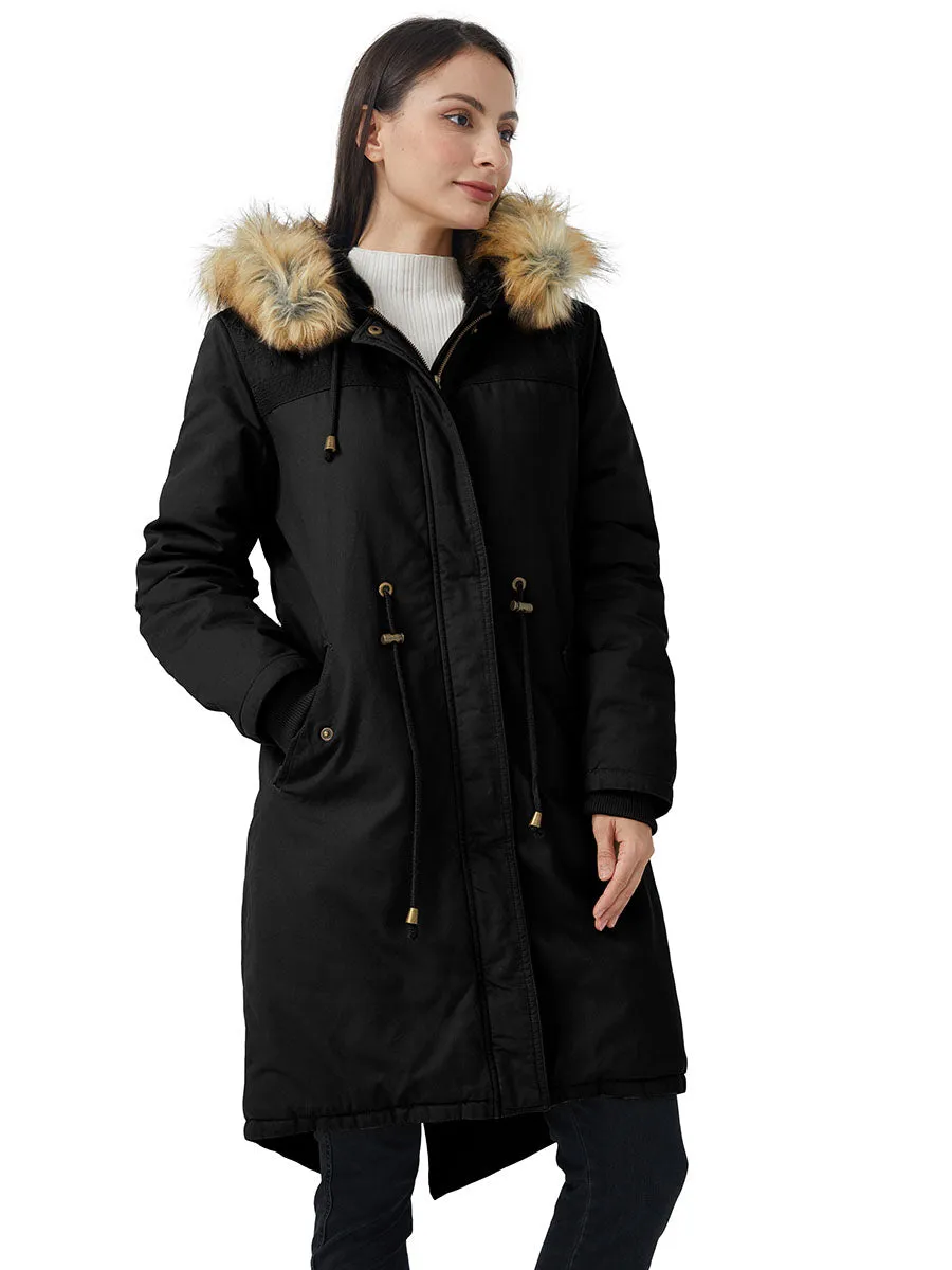 Women's Winter Long Hooded Sherpa Lined Parka Jacket Warm Coat