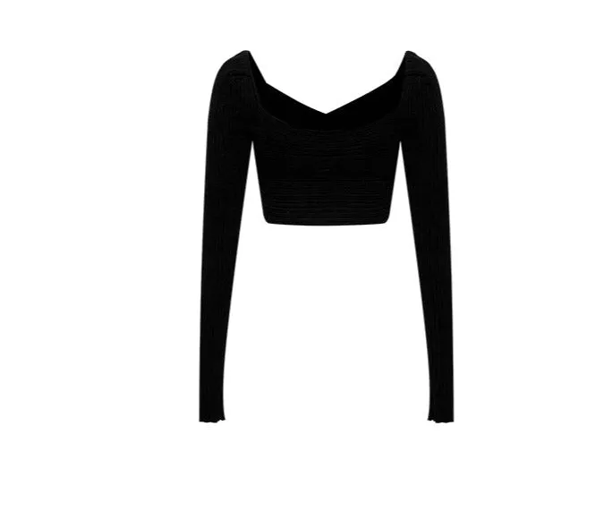 YES BY YESIR elegant sexy knitted black skirt cropped top - Fei