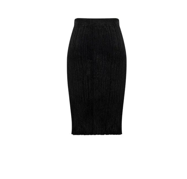 YES BY YESIR elegant sexy knitted black skirt cropped top - Fei