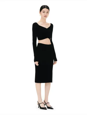 YES BY YESIR elegant sexy knitted black skirt cropped top - Fei